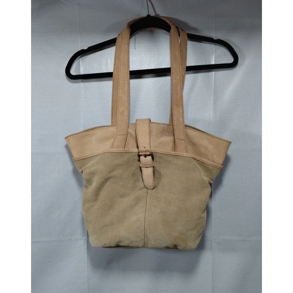 Vtg L.L. Bean Canvas & Leather Buckle‎ Tote Bag Khaki Unisex